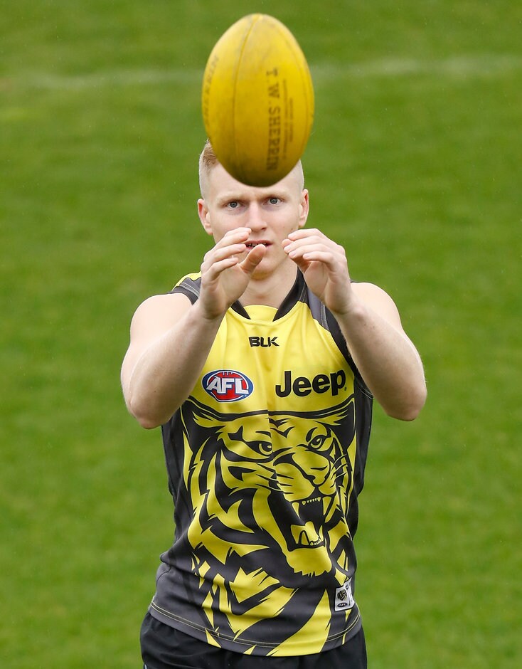 AFL 2016 Training - Richmond 260516 MELBOURNE, AUSTRALIA - MAY 26: Nathan Drummond of the Tigers in action during the Richmond Tigers training session at Punt Road Oval in Melbourne, Australia on May 26, 2016. (Photo by Michael Willson/AFL Media)